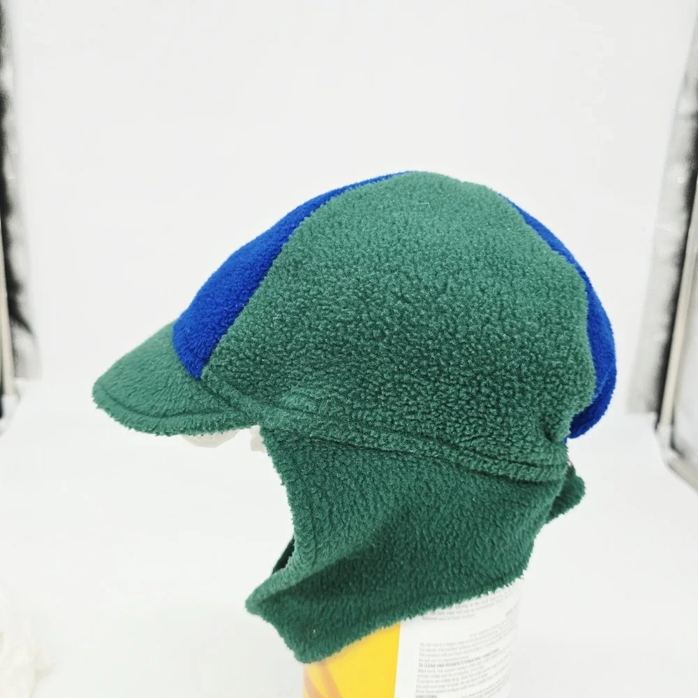 Vintage 90s LL Bean Hat 24-36M Fleece Cap Colorblock USA Ear Flap Brim Beanie